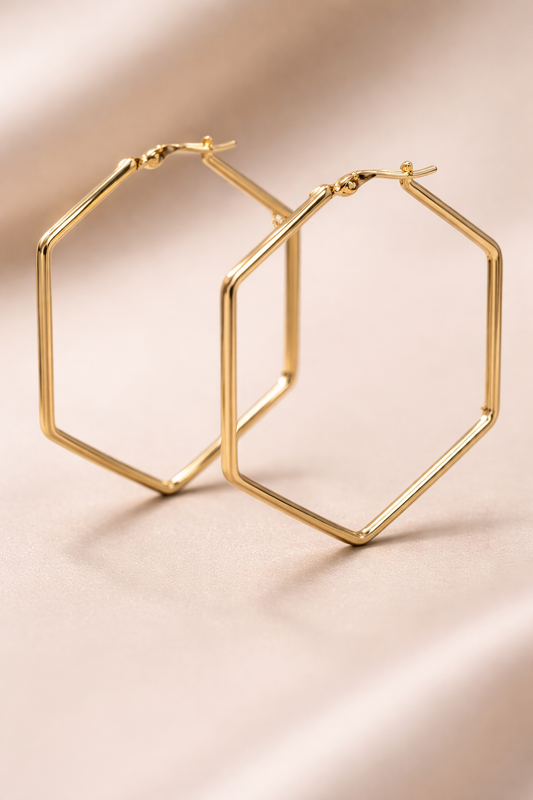 Modern Gold-Plated Hexagon Hoop Earrings for Women