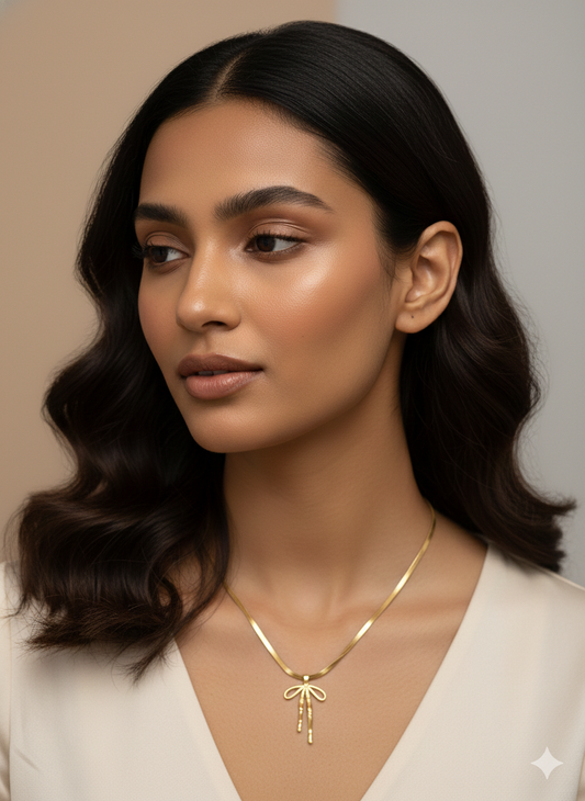 Golden Bow Pendant Necklace for Women