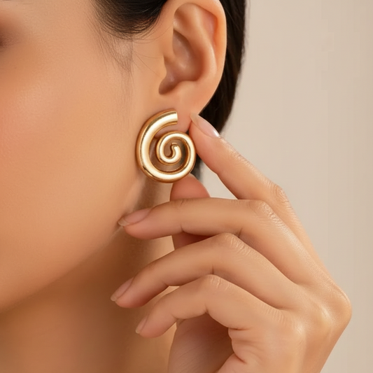 Golden Spiral Stud Earrings | Luxeira Jewels