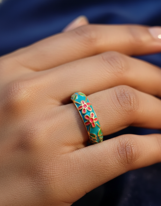 Floral Enamel Designer Ring