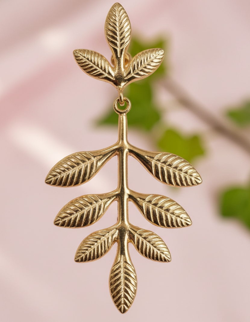 Gold Leaf Dangle Earrings for Women