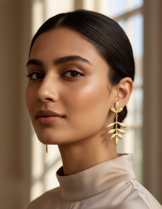 Gold Leaf Dangle Earrings for Women