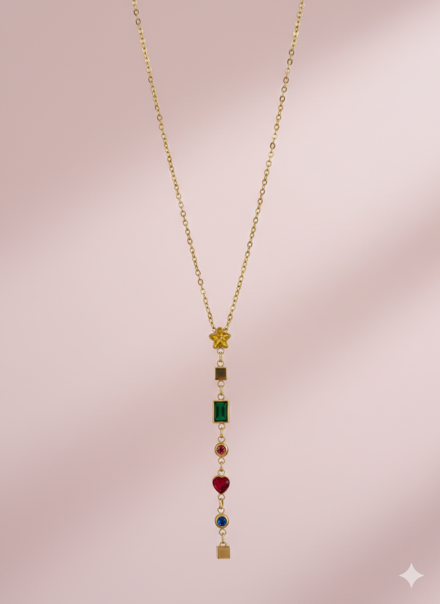 Gold-Plated Multicolor Charm Pendant Necklace