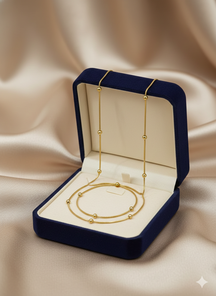 Luxeira Minimal Gold Bead Chain Necklace