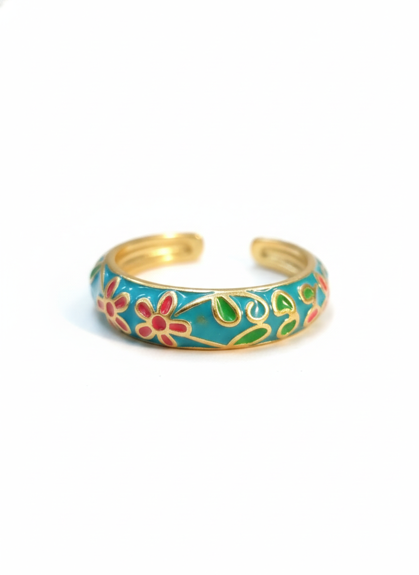 Floral Enamel Designer Ring