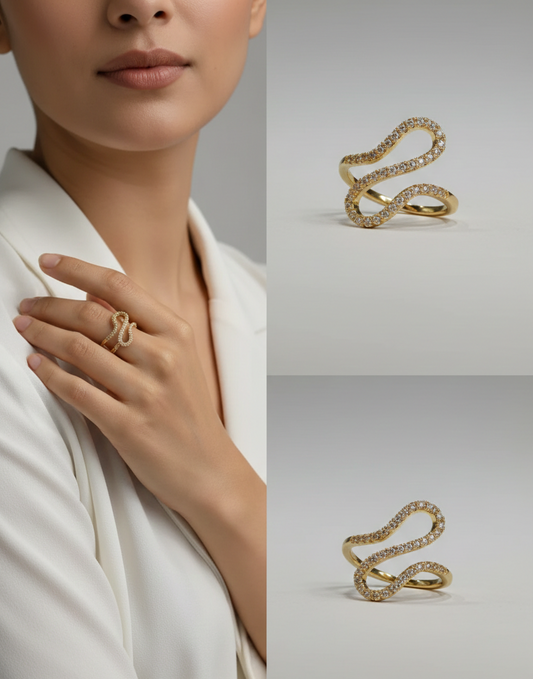 Luxury Crystal Wave Ring for Women