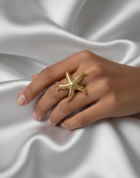 Gold Starfish Statement Ring | Ocean-Inspired Designer Ring