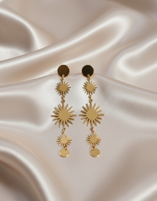 Elegant Gold Sunburst Drop Earrings for Women | Luxeira Jewelry
