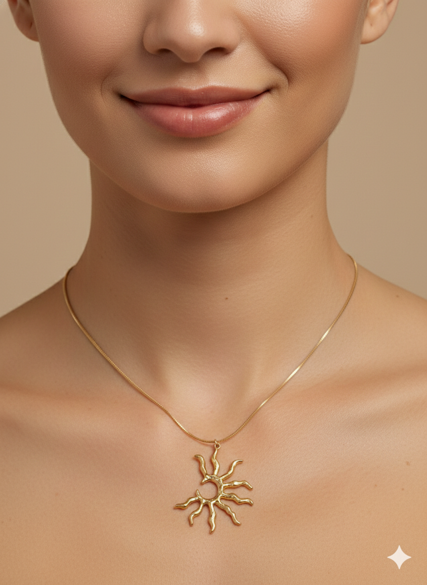 Modern Celestial Sun Gold Necklace for Women