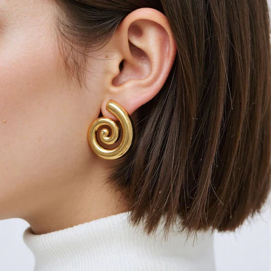 Golden Spiral Stud Earrings | Luxeira Jewels