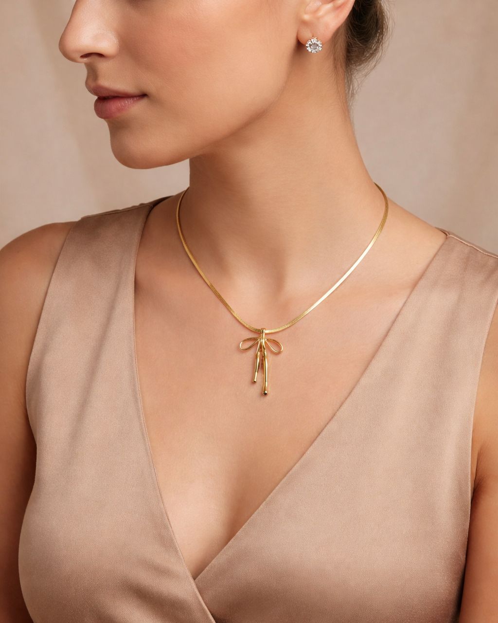 Golden Bow Pendant Necklace for Women