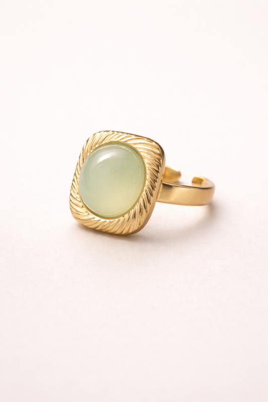 Elegant Green Stone Adjustable Ring for Women