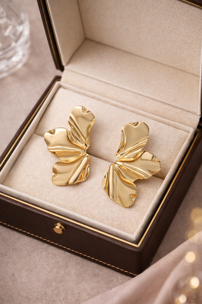 Modern Floral Gold Stud Earrings for Women