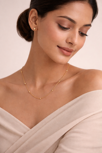 Luxeira Minimal Gold Bead Chain Necklace