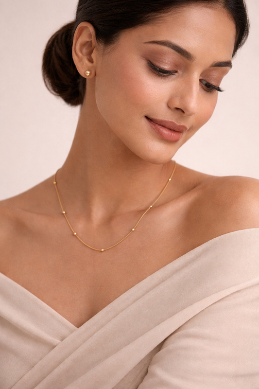 Luxeira Minimal Gold Bead Chain Necklace