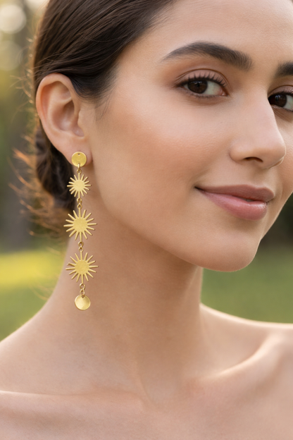 Elegant Gold Sunburst Drop Earrings for Women | Luxeira Jewelry
