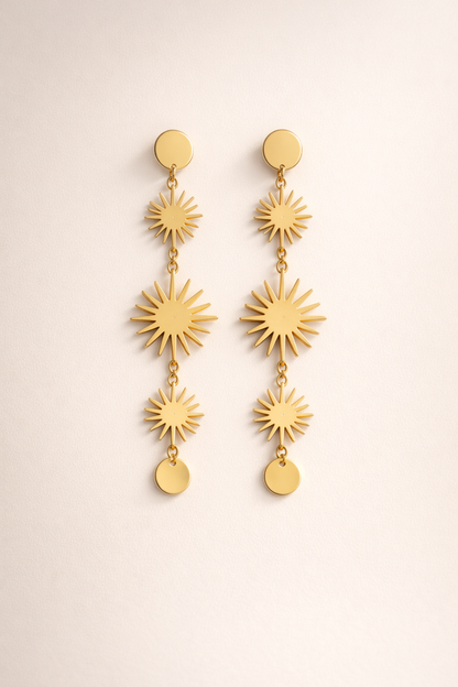 Elegant Gold Sunburst Drop Earrings for Women | Luxeira Jewelry