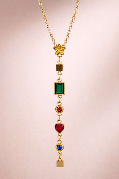 Gold-Plated Multicolor Charm Pendant Necklace