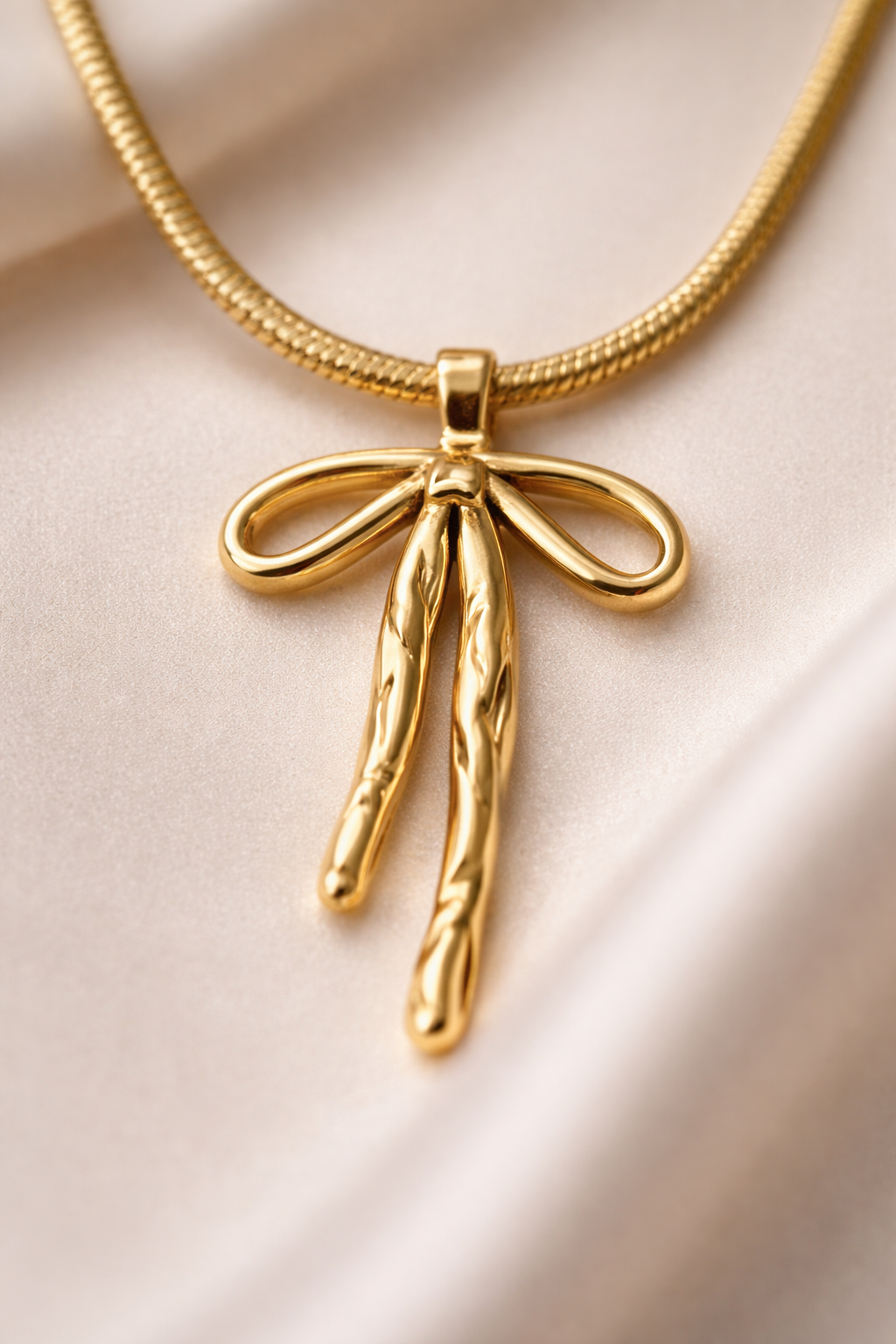 Golden Bow Pendant Necklace for Women