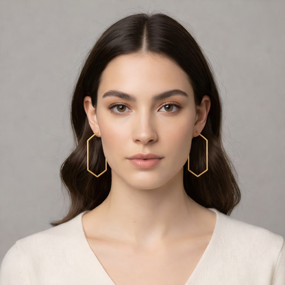Modern Gold-Plated Hexagon Hoop Earrings for Women