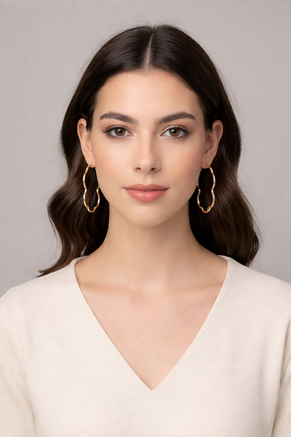 Gold Anti Tranish, Wavy Hoop Earrings for Women