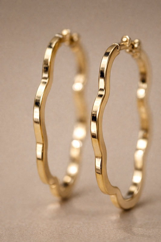 Gold Anti Tranish, Wavy Hoop Earrings for Women