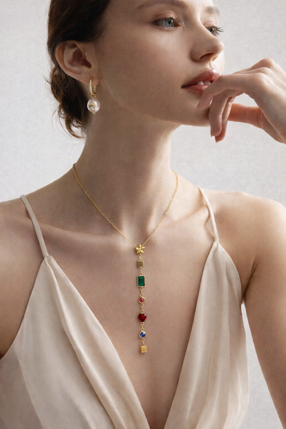 Gold-Plated Multicolor Charm Pendant Necklace