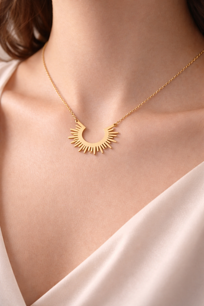 Luxeira Sunburst Gold Pendant Necklace