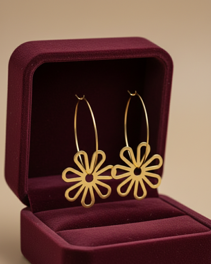 Floral Gold Hoop Earrings for Women