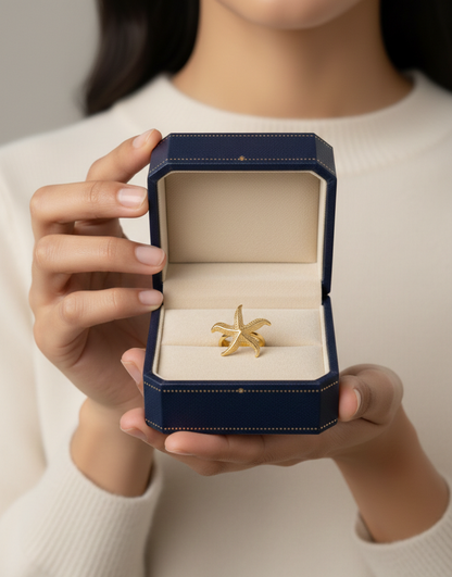 Gold Starfish Statement Ring |  Ocean-Inspired Designer Ring