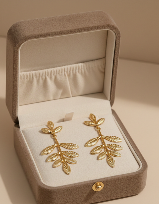 Gold Leaf Dangle Earrings for Women