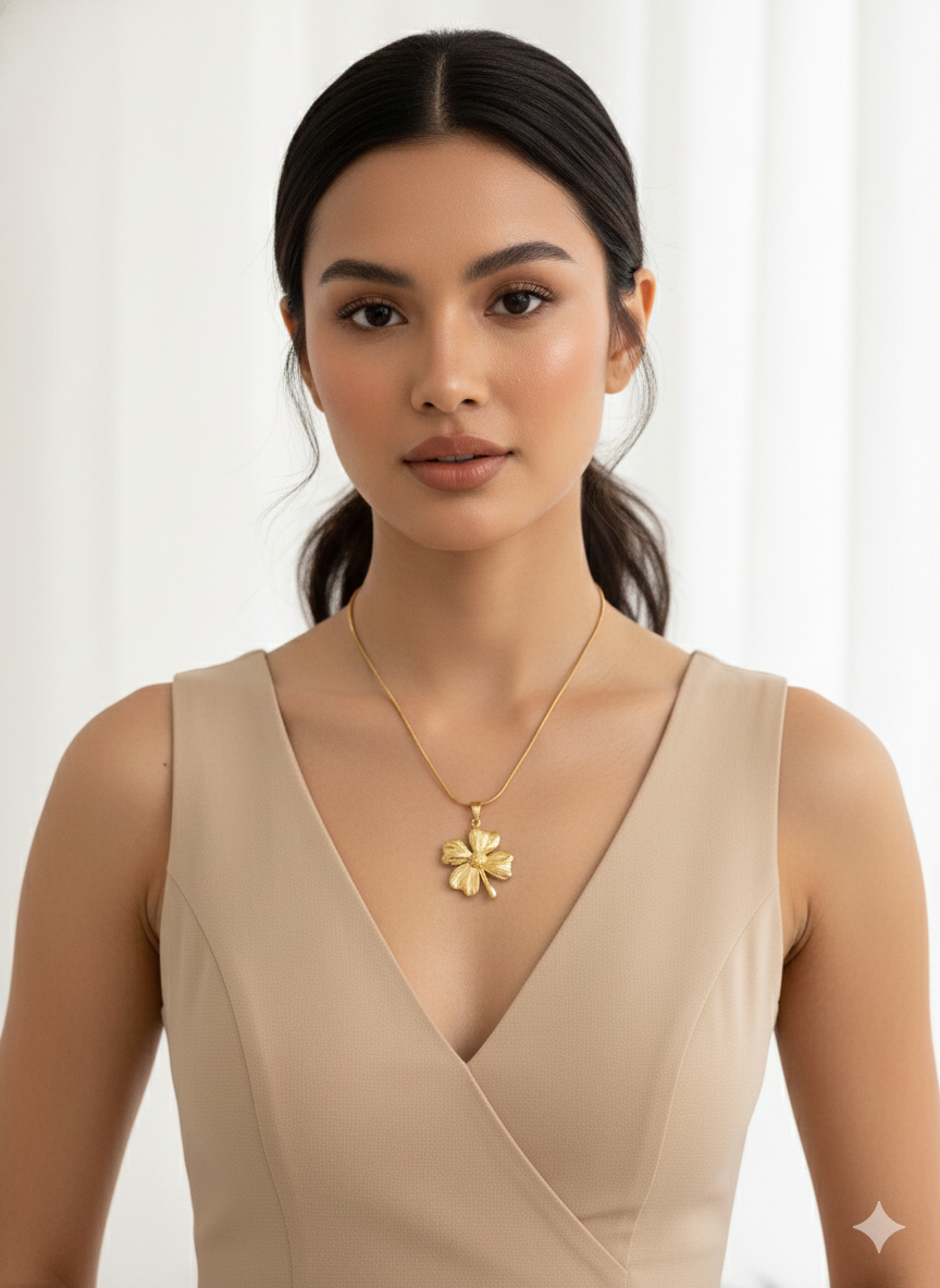 Floral Gold Pendant Necklace for Women