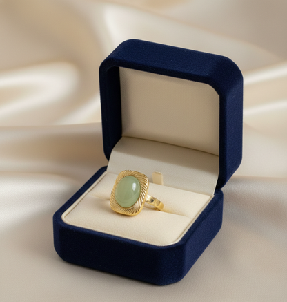 Elegant Green Stone Adjustable Ring for Women