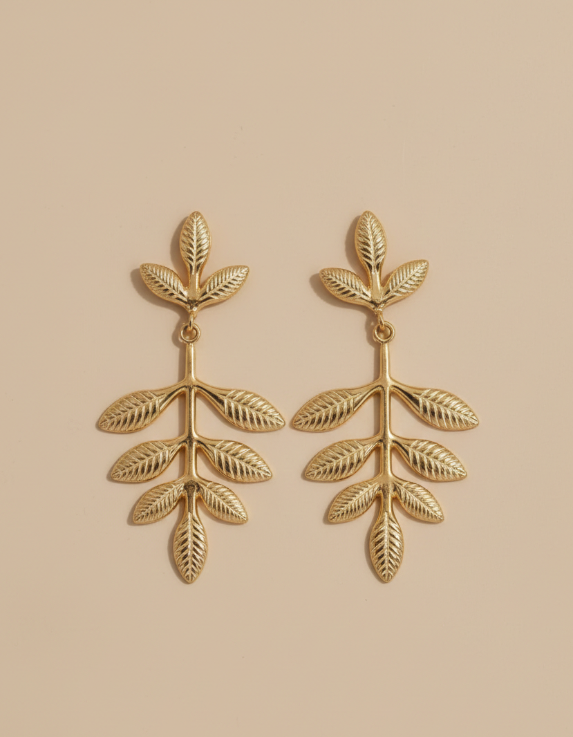 Gold Leaf Dangle Earrings for Women