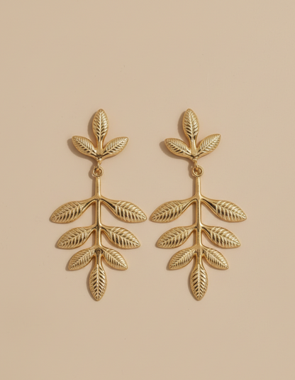 Gold Leaf Dangle Earrings for Women