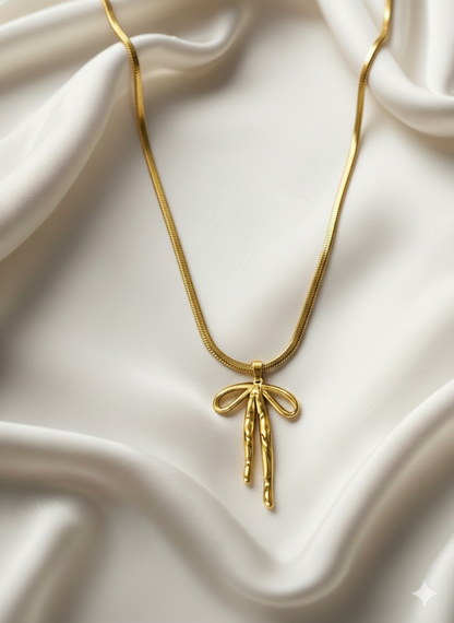 Golden Bow Pendant Necklace for Women
