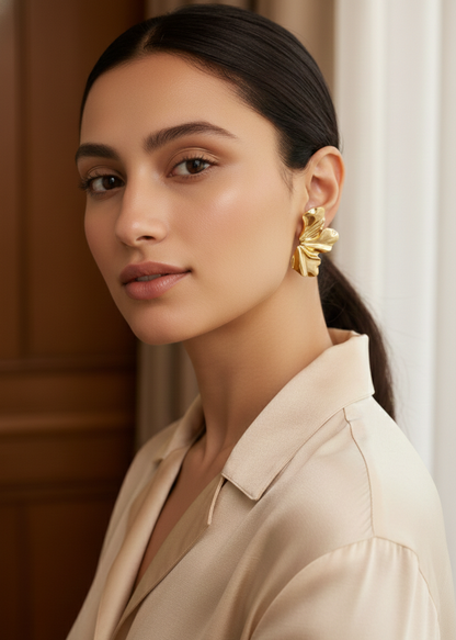 Modern Floral Gold Stud Earrings for Women