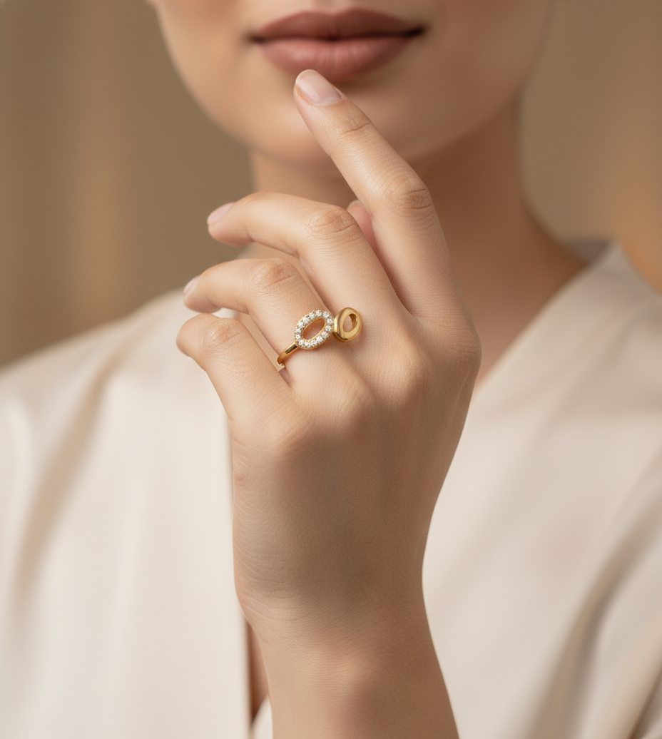 Luxeira Infinity Diamond Gold-Tone Double Oval Ring