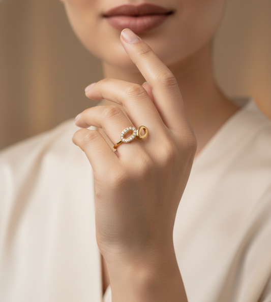 Luxeira Infinity Diamond Gold-Tone Double Oval Ring