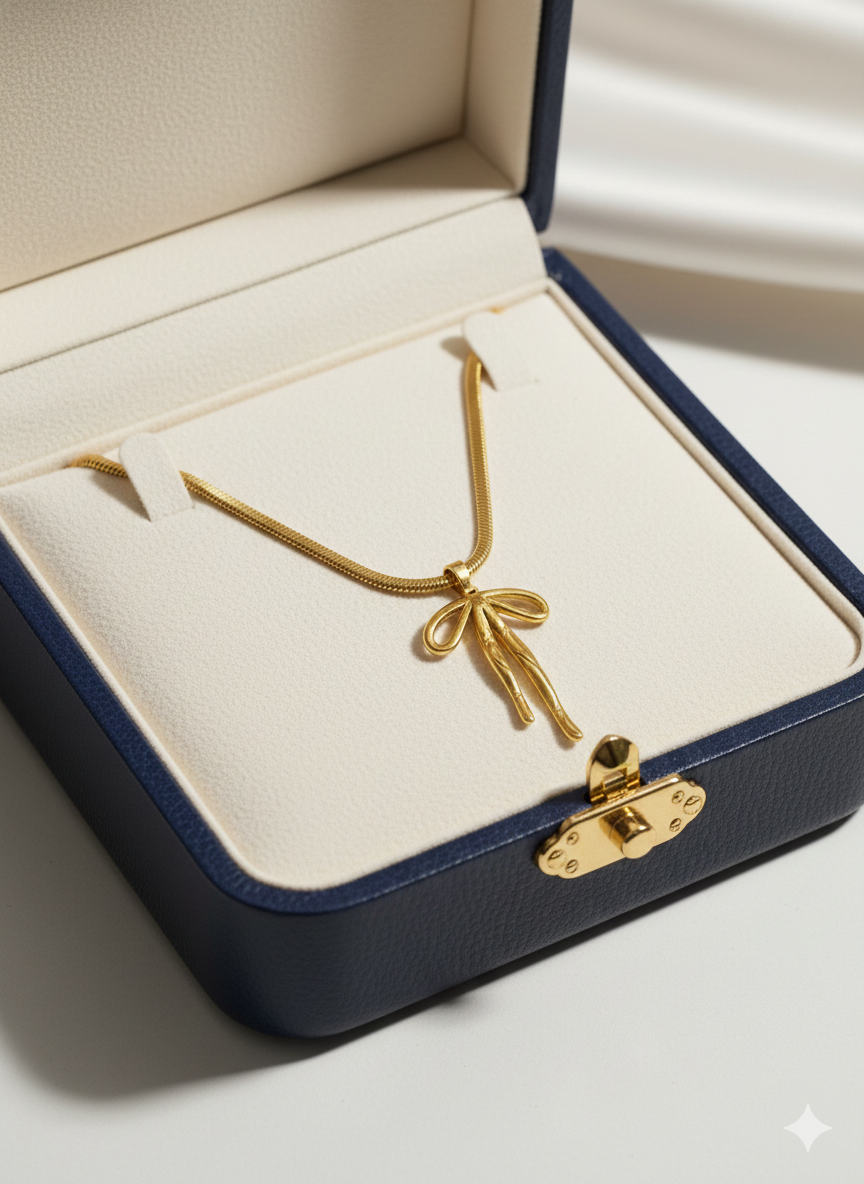 Golden Bow Pendant Necklace for Women