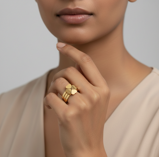 Heart Stackable Gold Ring | Elegant Love Symbol Designer Ring for Women (Combo Of 3)