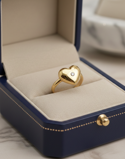 Gold Heart Solitaire Ring