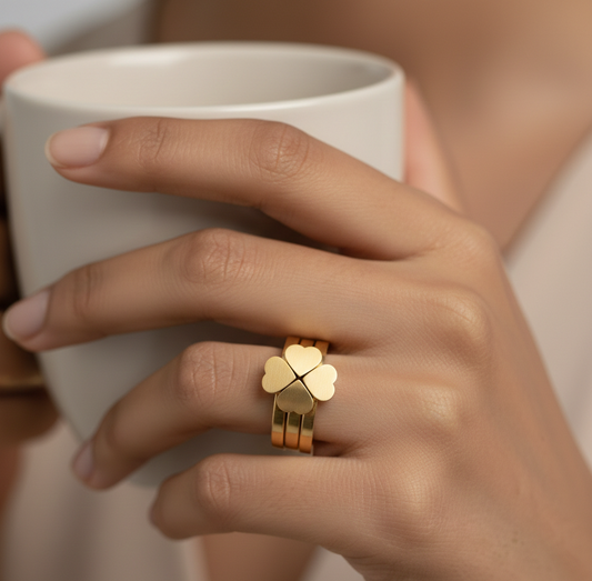 Heart Stackable Gold Ring | Elegant Love Symbol Designer Ring for Women (Combo Of 3)