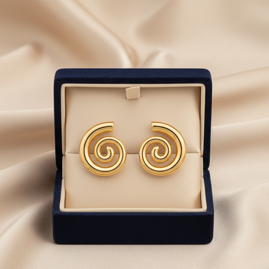 Golden Spiral Stud Earrings | Luxeira Jewels