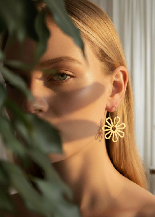Floral Gold Hoop Earrings for Women