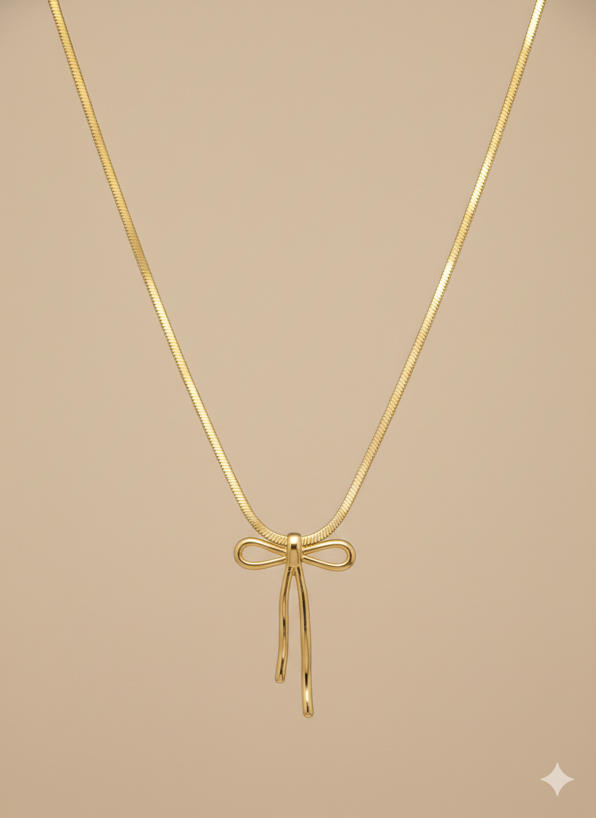 Golden Bow Pendant Necklace for Women