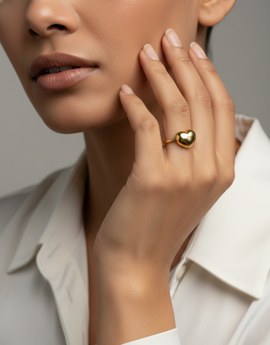 Gold Heart Solitaire Ring