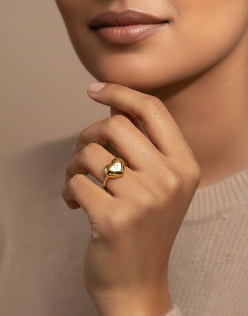 Gold Heart Solitaire Ring