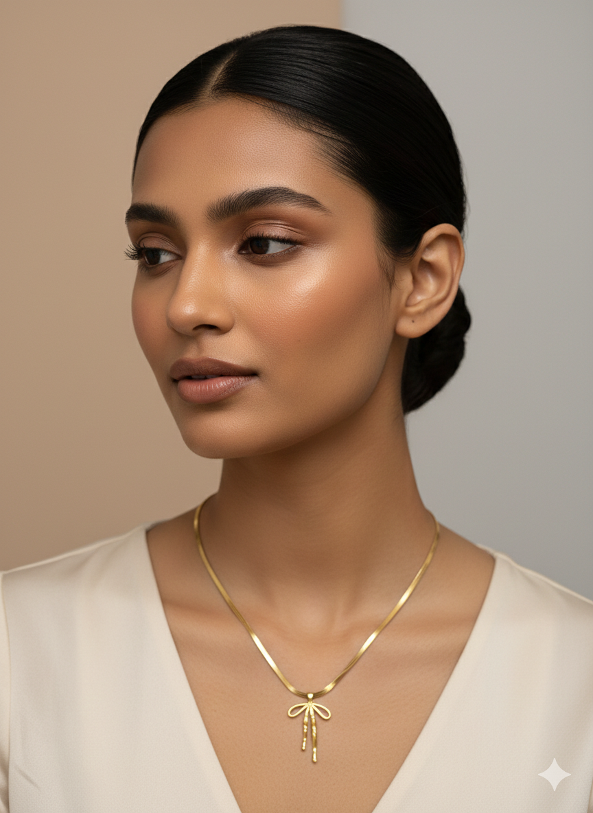 Golden Bow Pendant Necklace for Women
