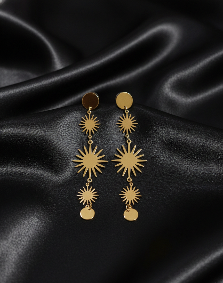 Elegant Gold Sunburst Drop Earrings for Women | Luxeira Jewelry
